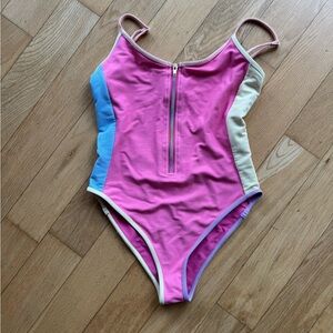 LoveShackFancy Pink Color Block One-Piece Swimsuit
